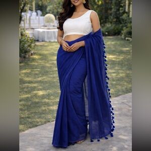 Brand new Nalli silks mull cotton with silk blend tussle style saree